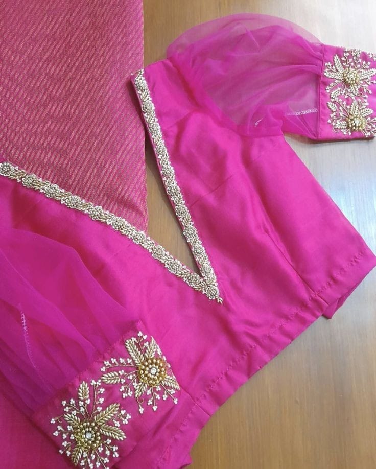 Puff Sleeves Hand Made Work Blouse