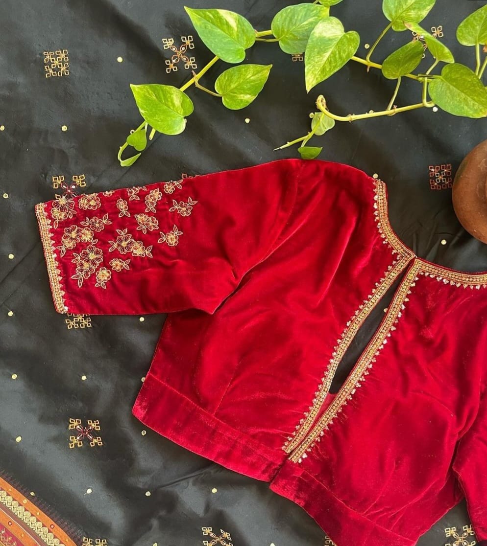 Designer Red Velvet Blouse - Image 2