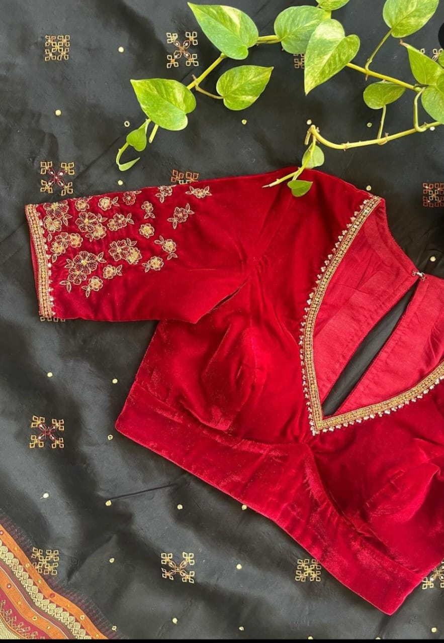 Designer Red Velvet Blouse