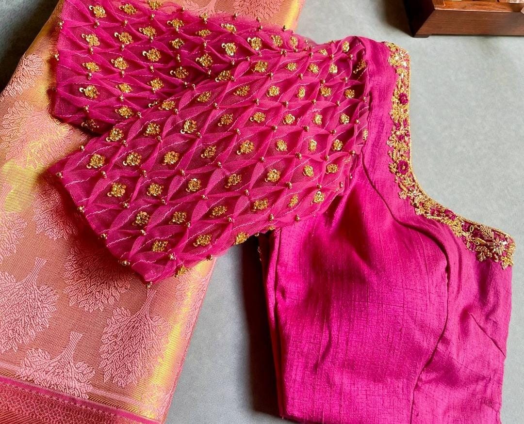 Blush Bloom Net Maggam Blouse