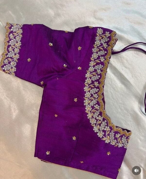 Purple Majesty - Pearl-Embellished Raw Silk Blouse