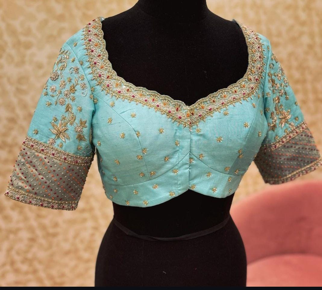 Teal Elegance - Zardosi Embellished Blouse