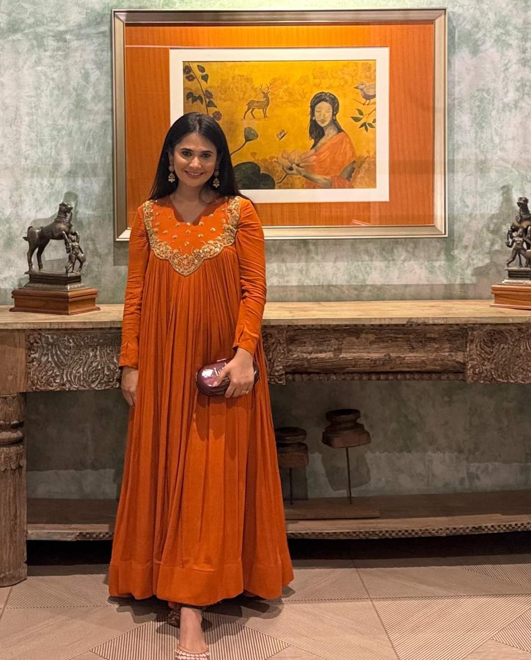 Regal Rust - Maggam Embroidered Long Frock