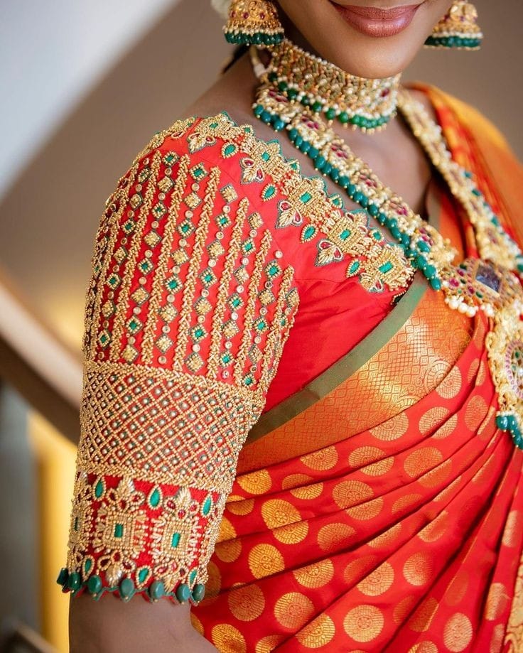 Opulent Orange Heavy Bridal Blouse for Weddings