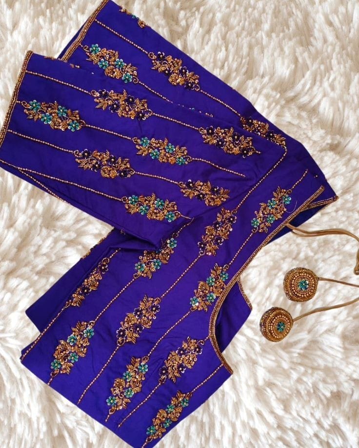 Chic Glam – Royal Blue Full Sleeves Boat Neck Designer Blouse