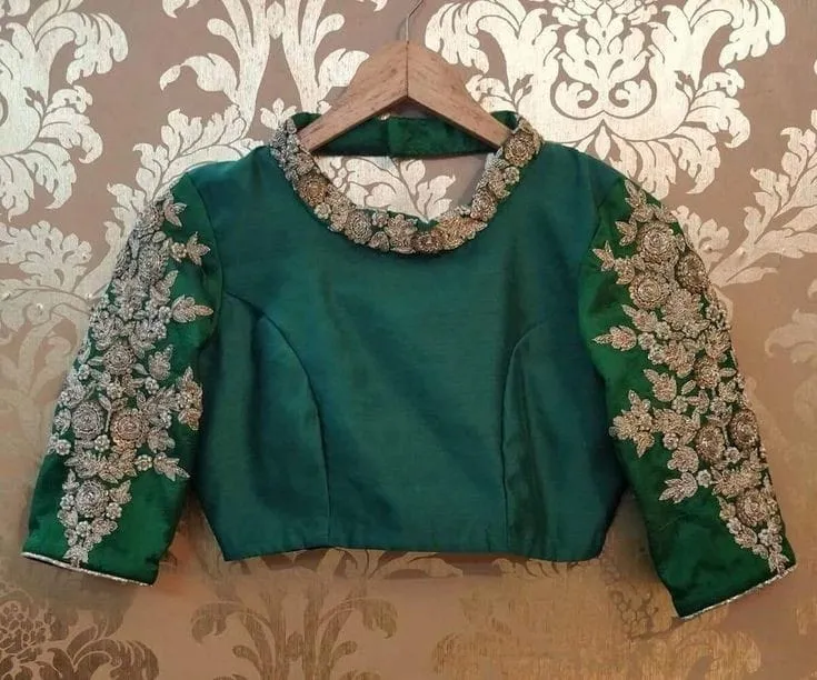 Emerald Grace – Green Collar Neck Designer Blouse