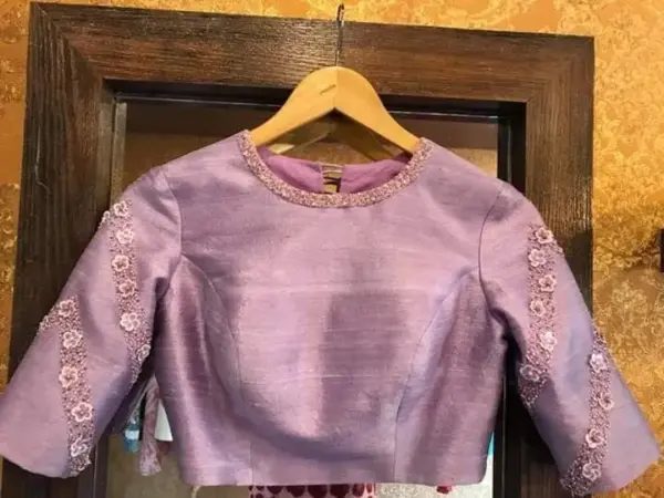 Graceful Onion Pink High Neck Raw Silk Blouse