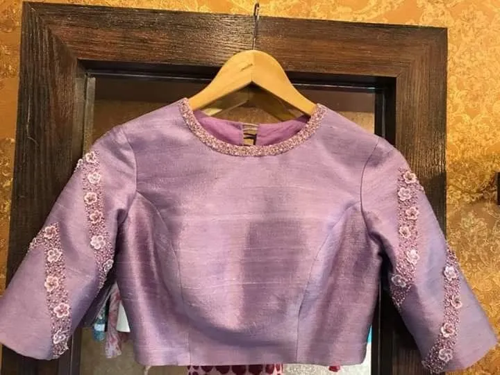 Graceful Onion Pink High Neck Raw Silk Blouse