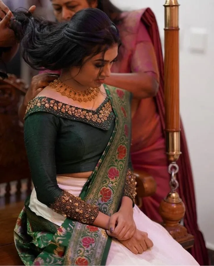 Lush Elegance – Bottle Green Blouse with Classic Collar Neck