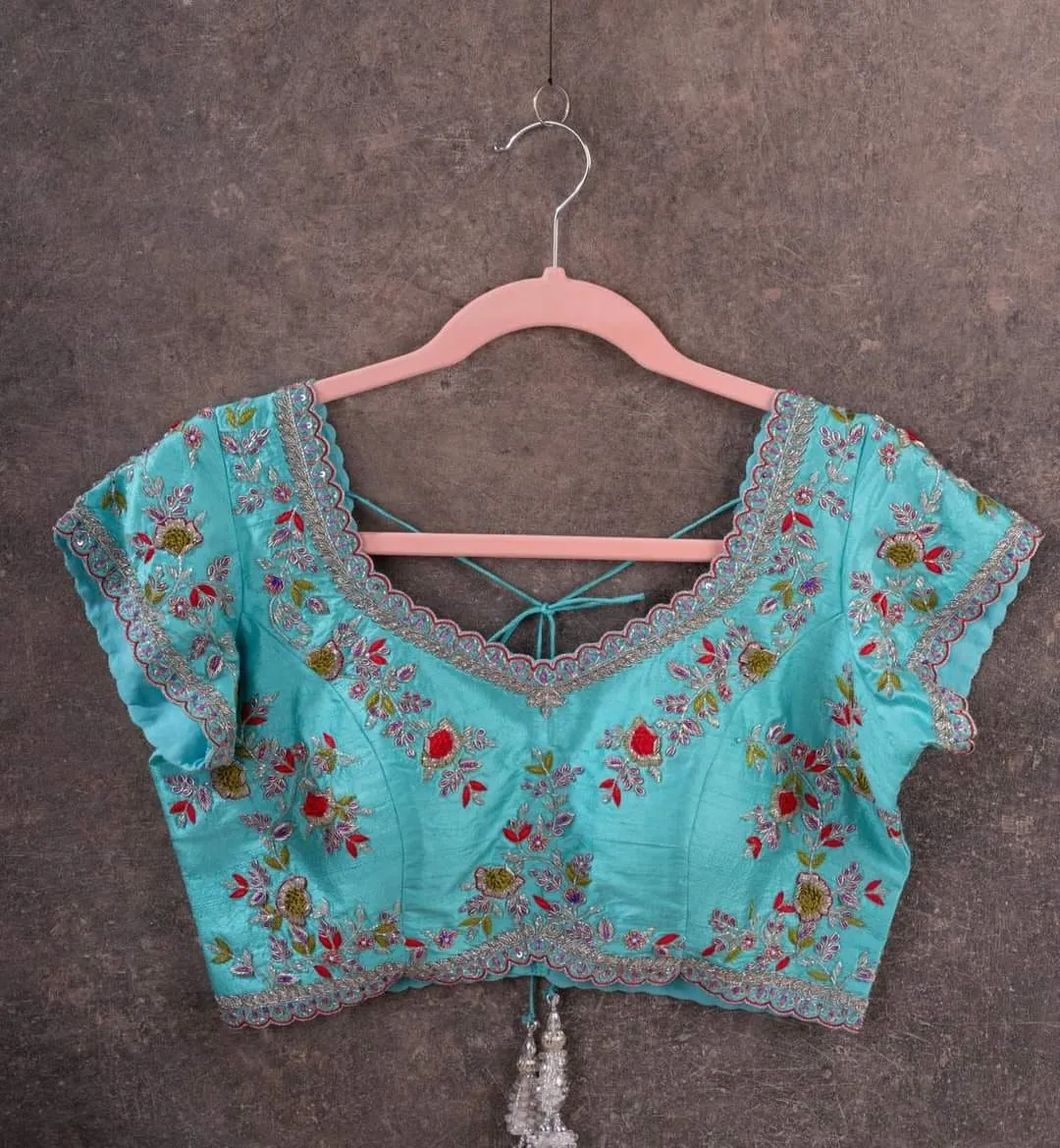 Sky Blossom Rawsilk Blouse