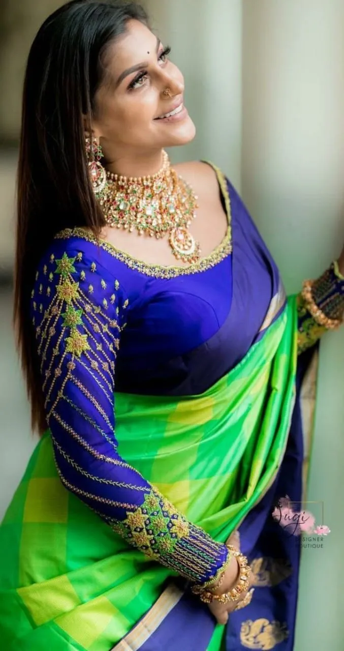 Sophisticated Aura – Royal Blue Boat Neck Blouse with Long Sleeves