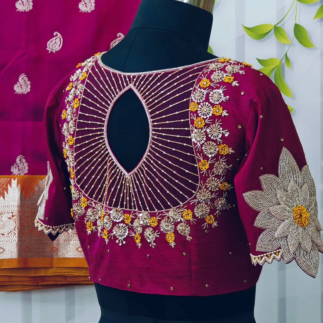 Rosy Threads – Elegant Pink Net Maggam Blouse