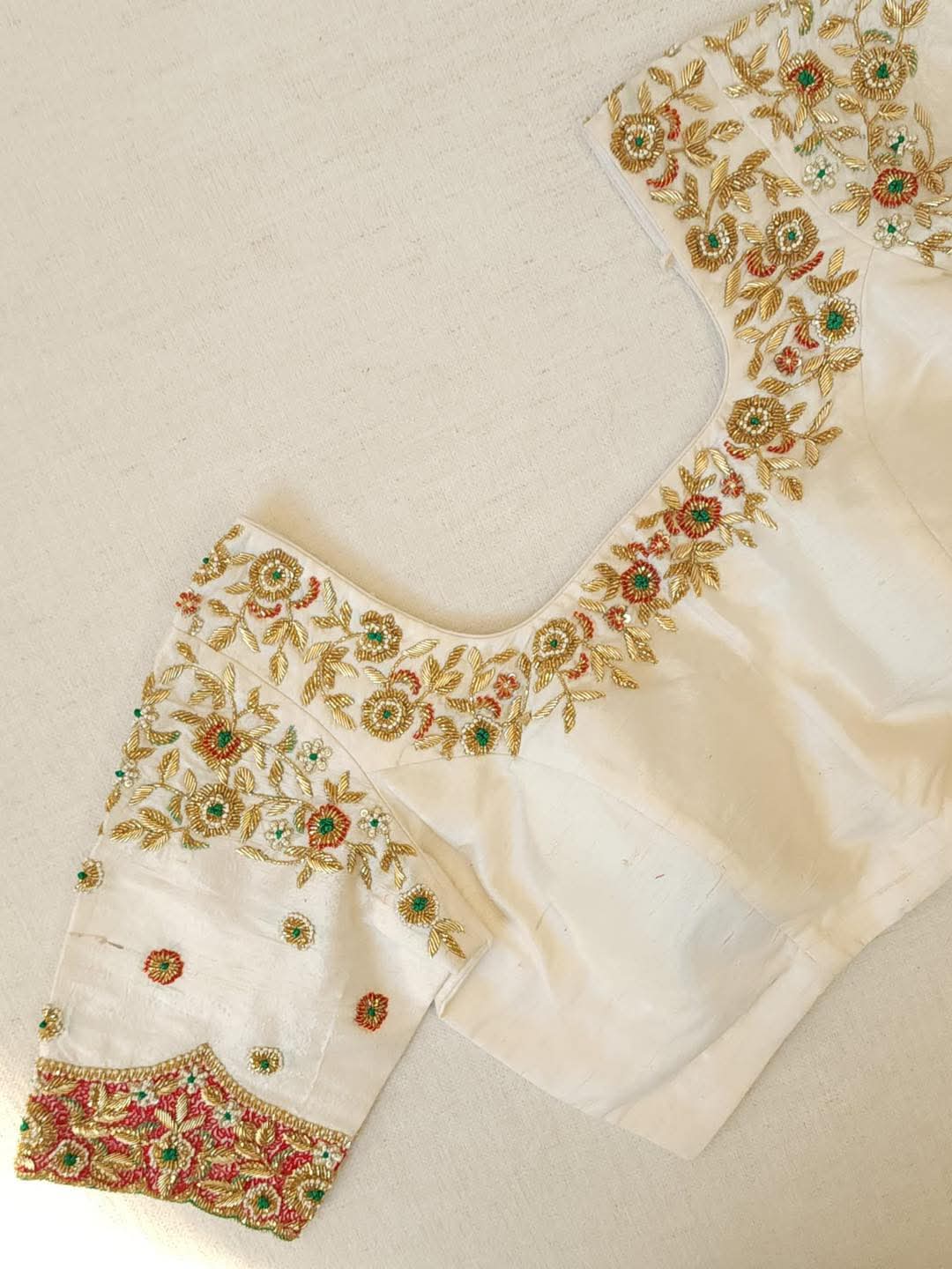 Ivory Elegance – Multicolour Work Raw Silk Blouse