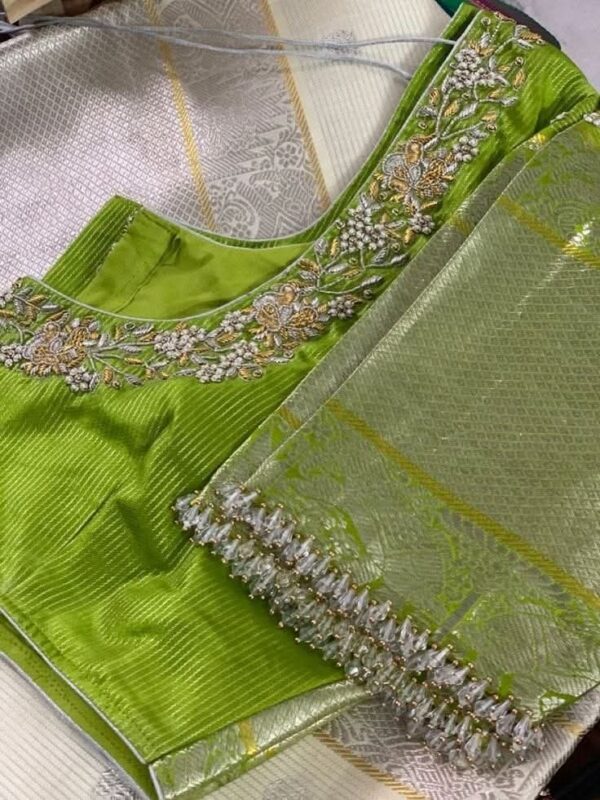 Heritage Charm – Parrot Green Zardosi Aari Blouse