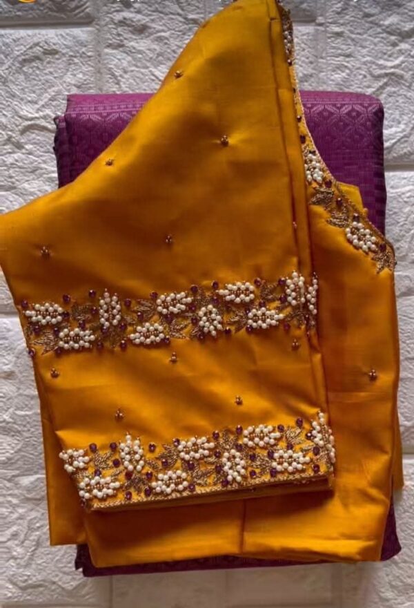 Luxe Gold – Mustard Yellow Pearl Embellished Blouse