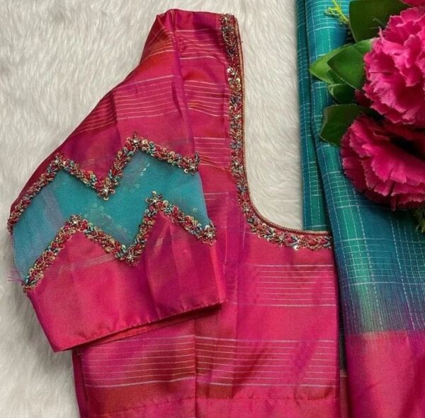 Budget Chic – Baby Pink Maggam Blouse with Intricate Work