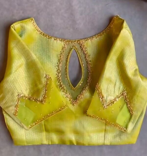 Delicate Grace – Lemon Yellow Aariwork Net Blouse