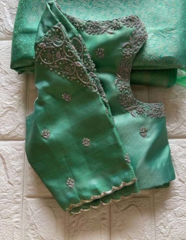 Gorgeous Teal Green Zardosi Boat Neck Blouse – Unveil Timeless Beauty