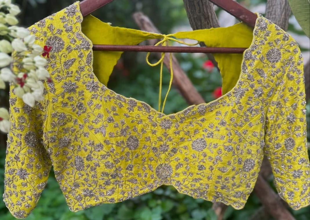 Elegant Yellow Wedding Blouse with Intricate Maggam Work