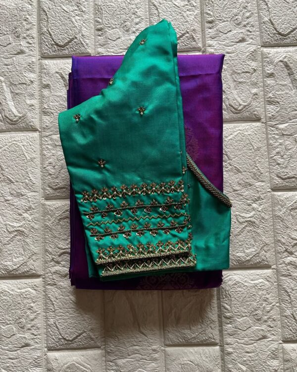 Classic Teal Green Blouse with Minimalist Aari Detailing for Timeless Elegance