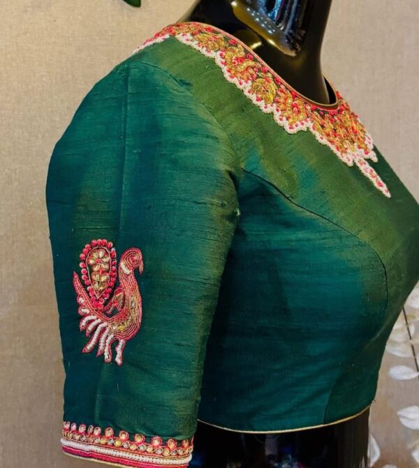 Bottle Green Bridal Peacock Maggam Work Blouse for a Royal Look