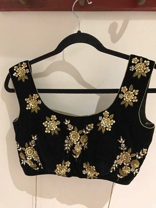 Beautiful Black Floral Embroidery Sleeveless Blouse for Events