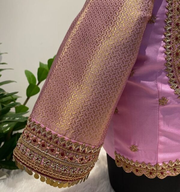 Graceful Baby Pink V-Neck Cutwork Blouse – Perfect for Elegant Occasions