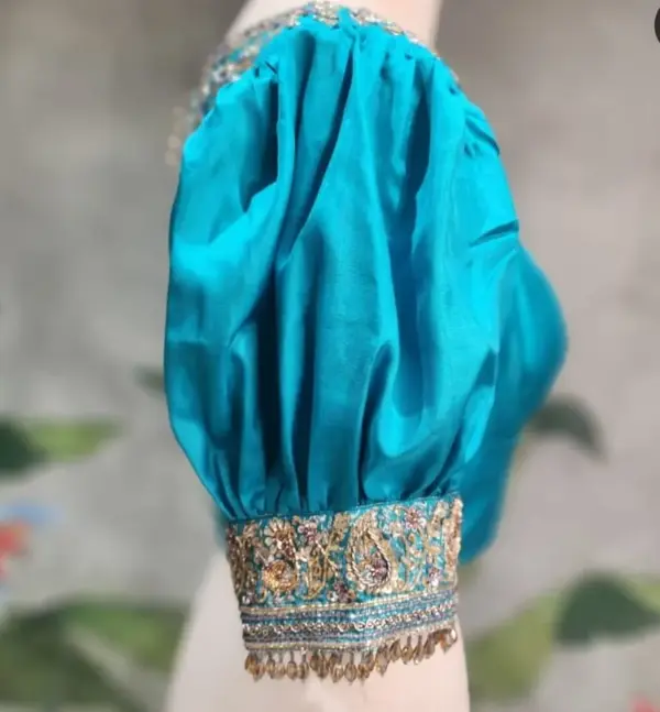 Azure Bliss – Blue Puff Sleeves All-Over Work Blouse