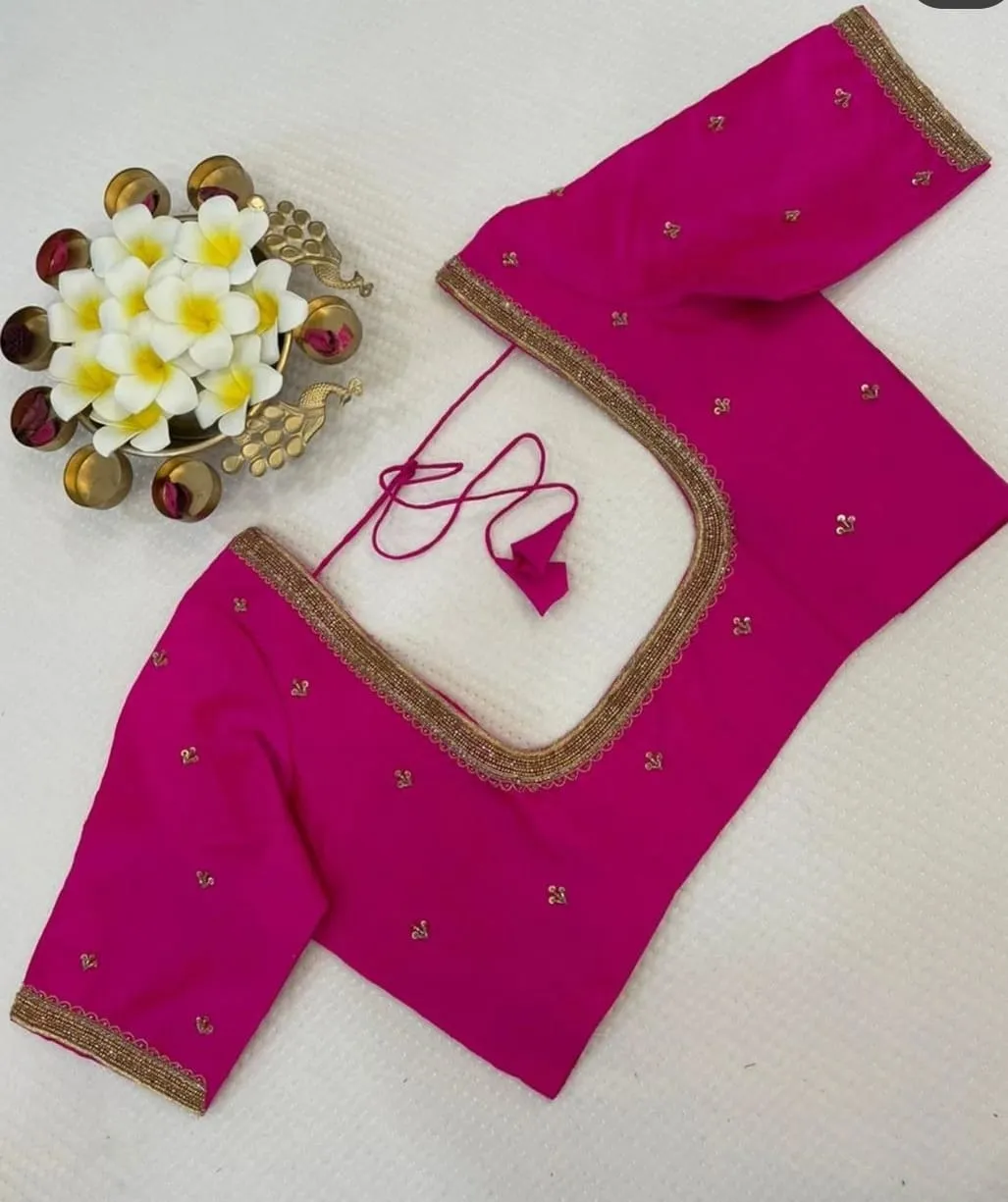Blush Elegance – Simple Pink Aari Work Blouse