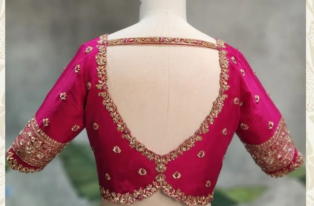 Blush Radiance – Power Pink V-Neck Designer Blouse