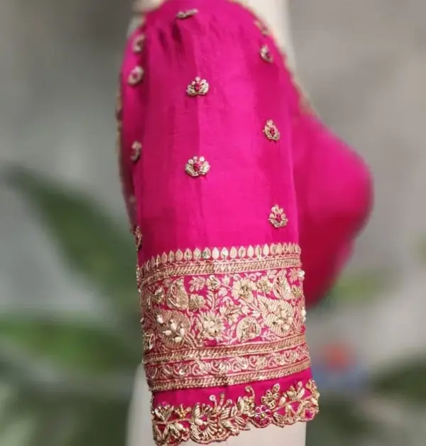 Blush Radiance – Power Pink V-Neck Designer Blouse