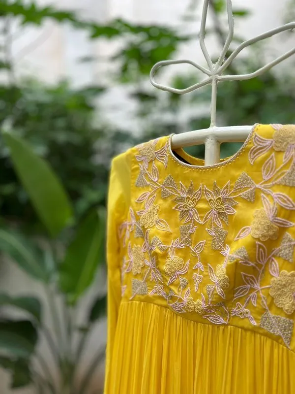 Bright Yellow Layered Gown for a Stunning Look