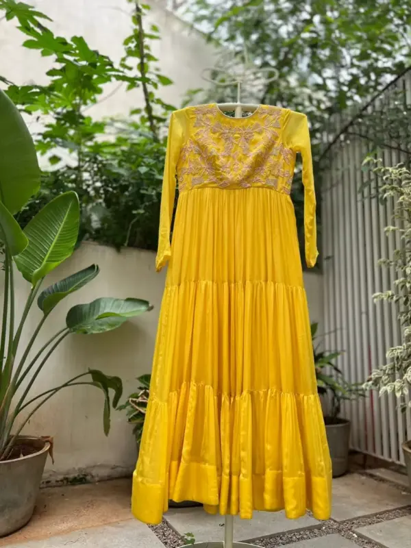 Bright Yellow Layered Gown for a Stunning Look