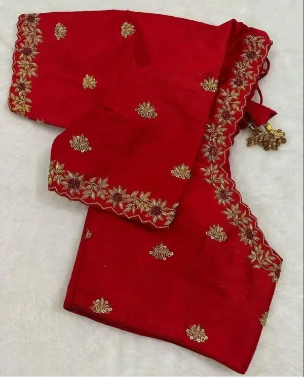 Charming Red Zardosi Blouse with Subtle Detailing