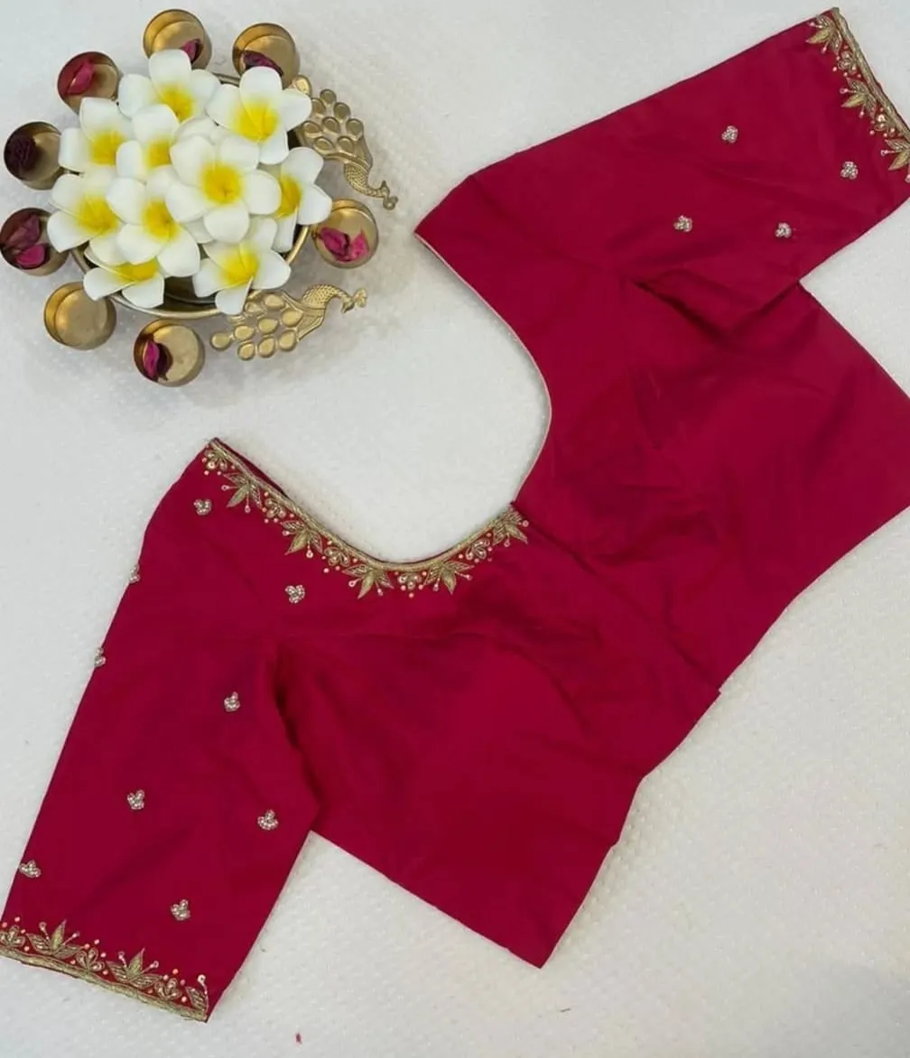 Classic Red – Minimal Aari Embroidered Blouse