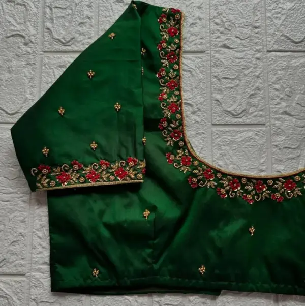 Designer Bottle Green Party Blouse with Minimal Work