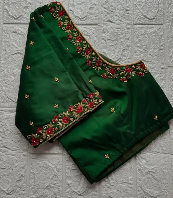 Designer Bottle Green Party Blouse with Minimal Work