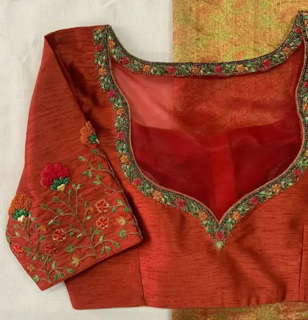 Designer Ornate French Knot Blouse – Exquisite Net Detailing