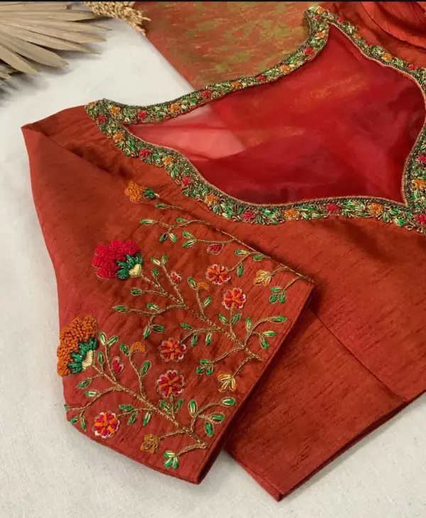 Designer Ornate French Knot Blouse – Exquisite Net Detailing