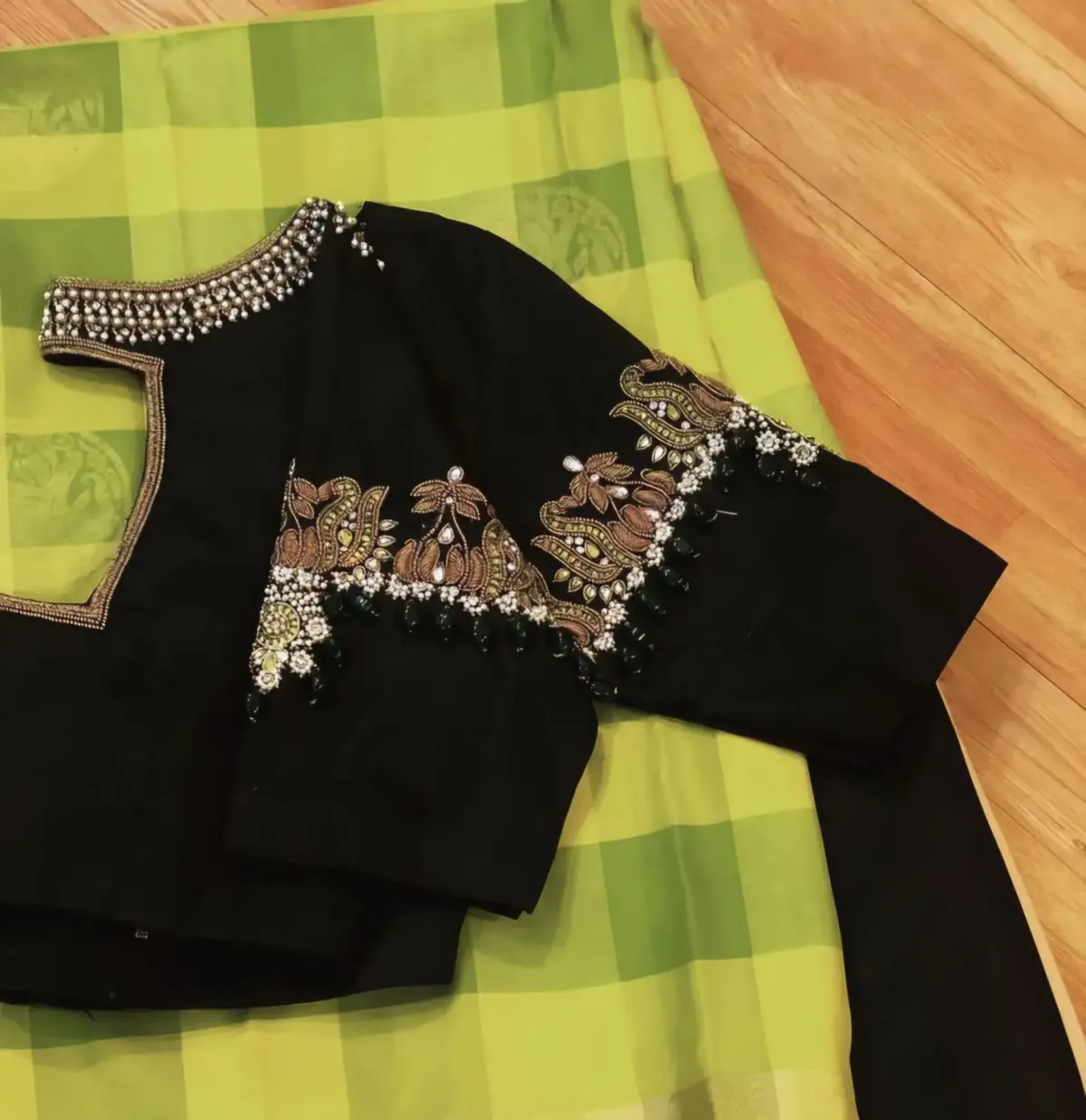 Elegant Black Peacock Boat Neck Blouse - Designer Aari Work for Bridal & Party Wear