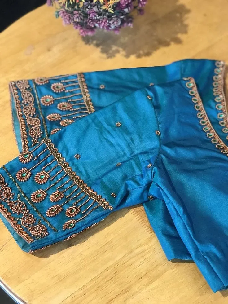Elegant Blue Beads Work Designer Blouse