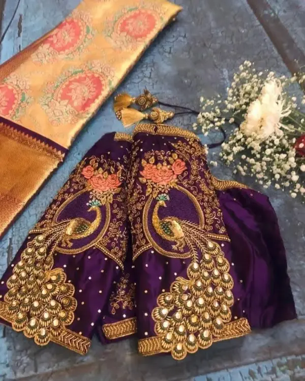 Elegant Glow – Golden Peacock Embellished Blouse