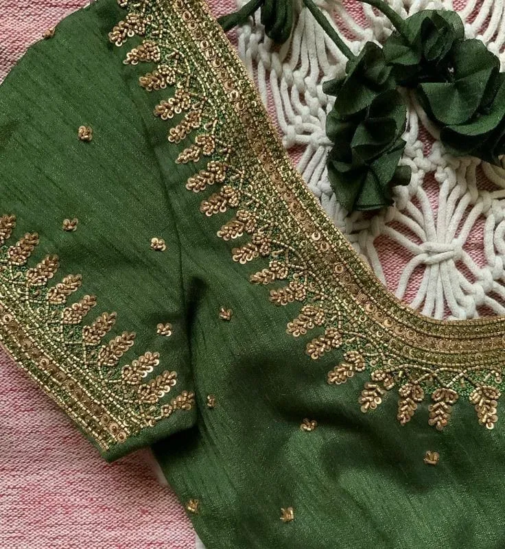 Elegant Green Zari Border Work Blouse – A Bridal Favorite