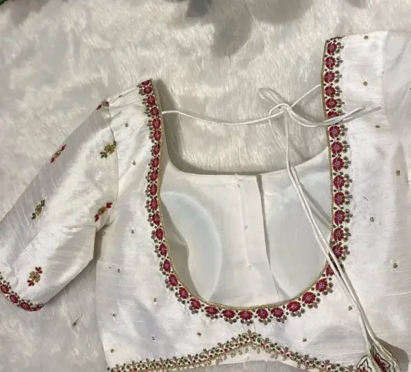 Elegant Half White Raw Silk Blouse – Timeless Sophistication