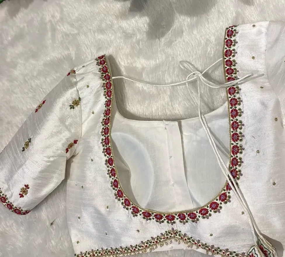 Elegant Half White Raw Silk Blouse – Timeless Sophistication