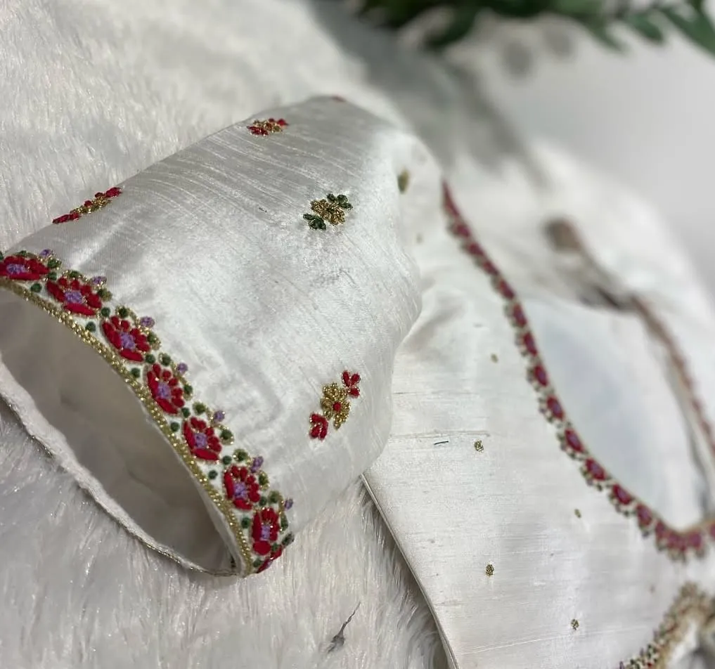 Elegant Half White Raw Silk Blouse – Timeless Sophistication