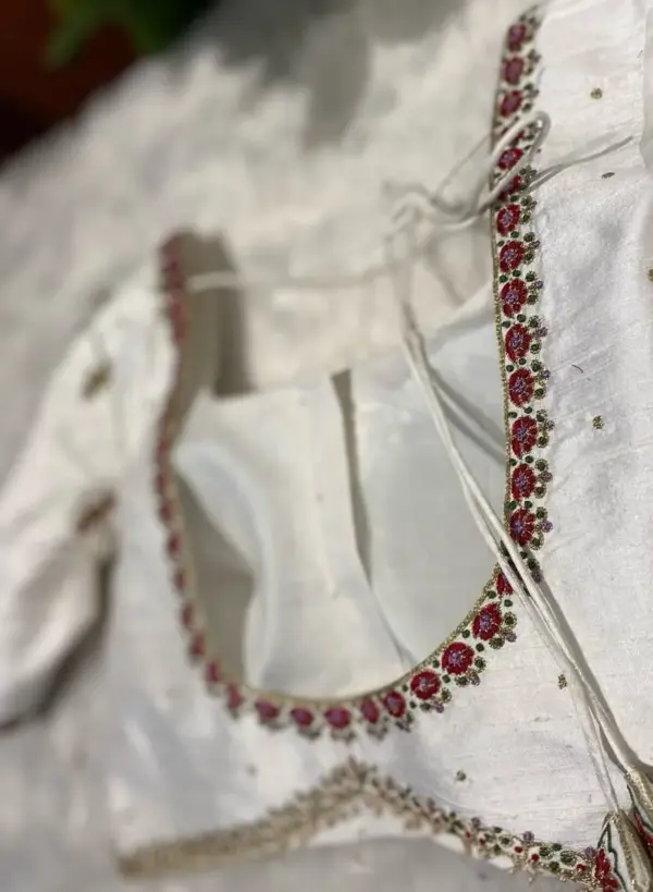 Elegant Half White Raw Silk Blouse – Timeless Sophistication