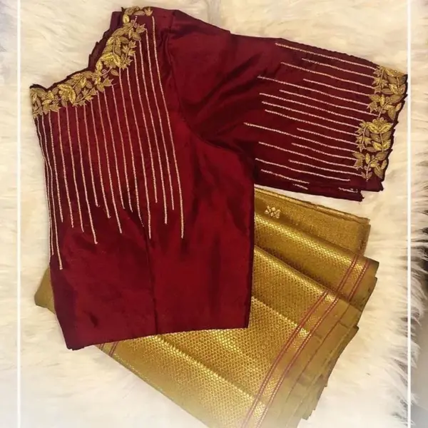 Elegant Maroon Handmade Designer Boat Neck Blouse