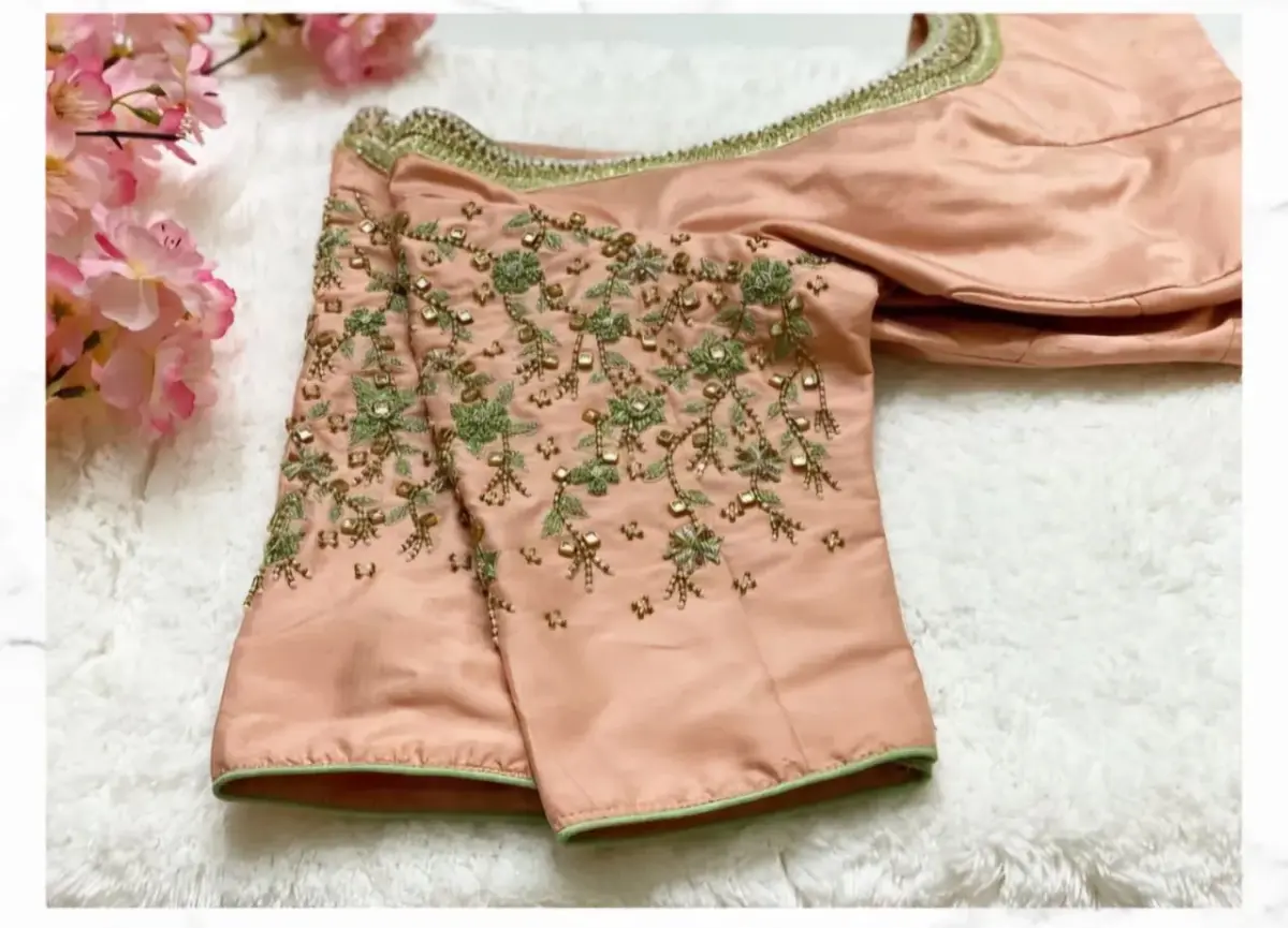 Elegant Peach Sequin Work Blouse for Party Wear