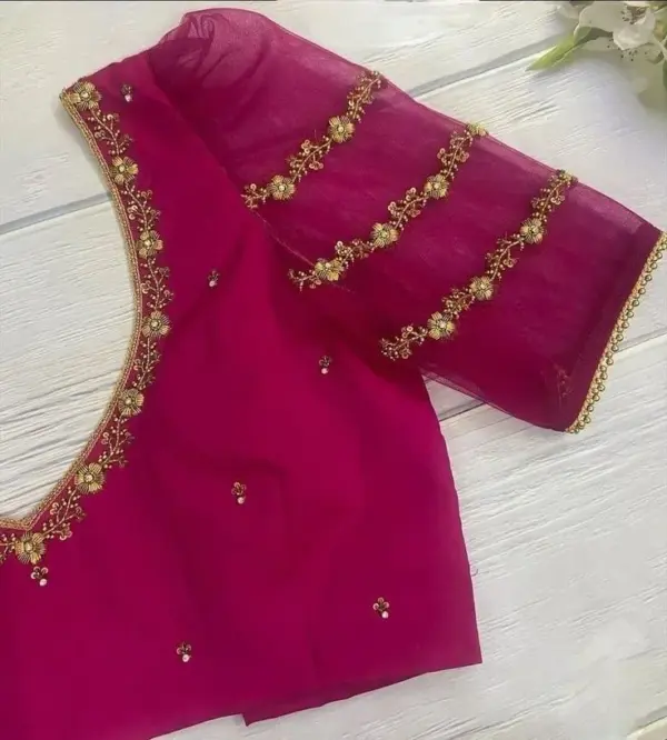 Elegant Pink Net Maggam Blouse for Graceful Occasions